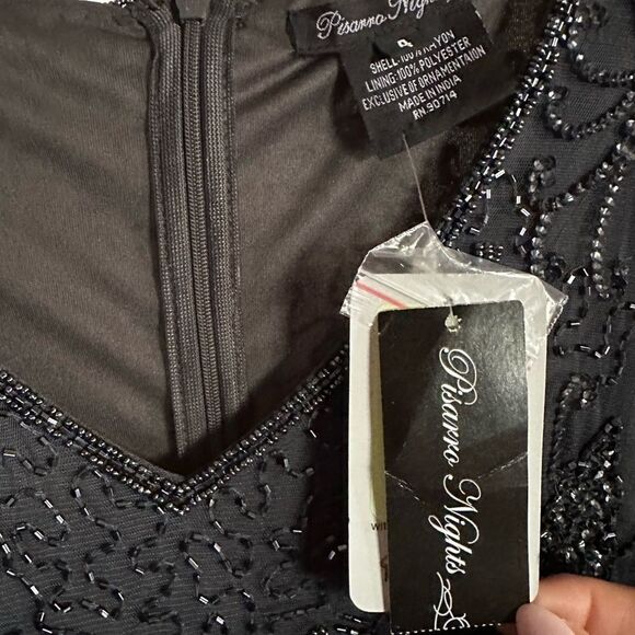 PISARRO Nights Beaded V-Neck Cocktail Dress in Size 4,Slate Charcoal Grey NWT - Picture 8 of 17